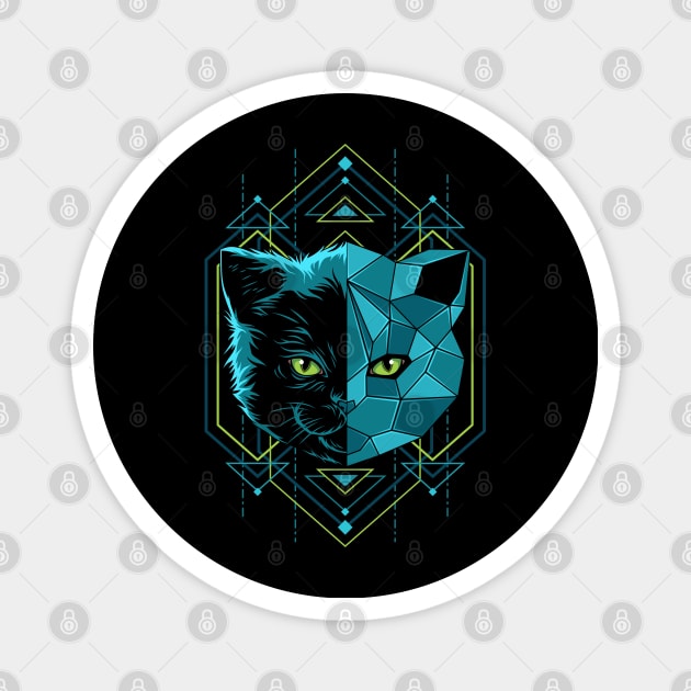 Cat Head Geometry Magnet by fooart